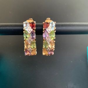 Vintage sterling 925 colored crystal hoops earrings